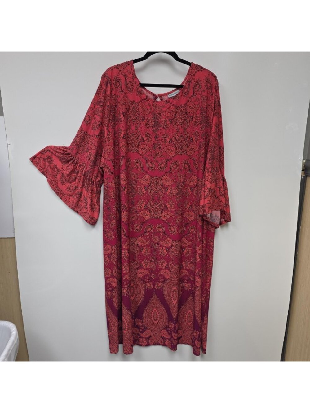 Catherines Dress Womens 4X Pink Paisley Bell Sleeve Swing Trapeze Midi Boho